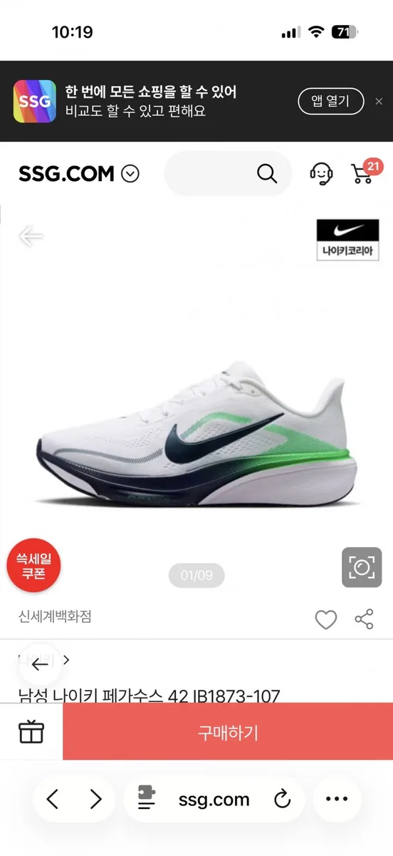 [ssg] 남성 나이키 페가수스 42 IB1873-107 (85176원/무료)
