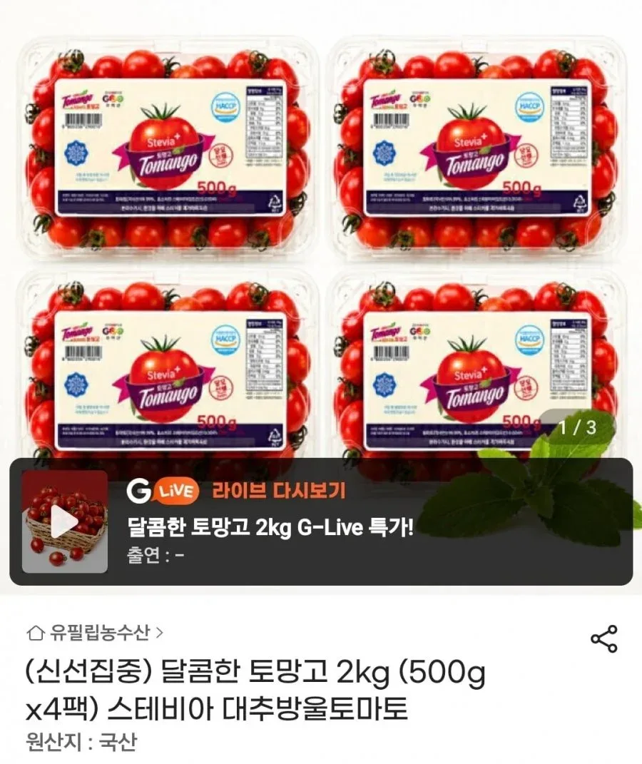 [지마켓] 달콤한 토망고 2kg 500g x4팩(11,970원/무배)