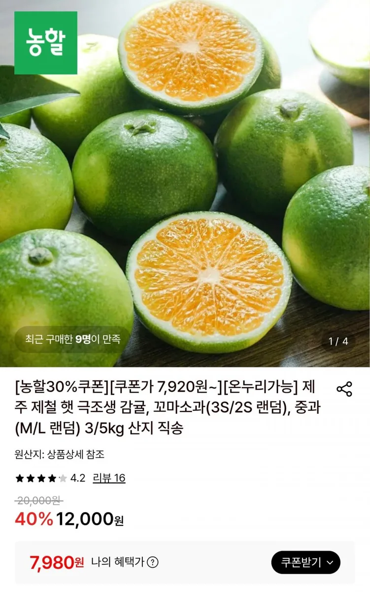 [롯데온] (농할)제주 햇 극조생 감귤 꼬마소과 5kg (7,980/무료)