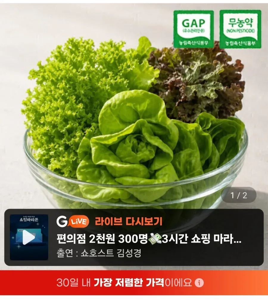[지마켓] 유러피안 샐러드 채소 1kg (5,980원/무료)