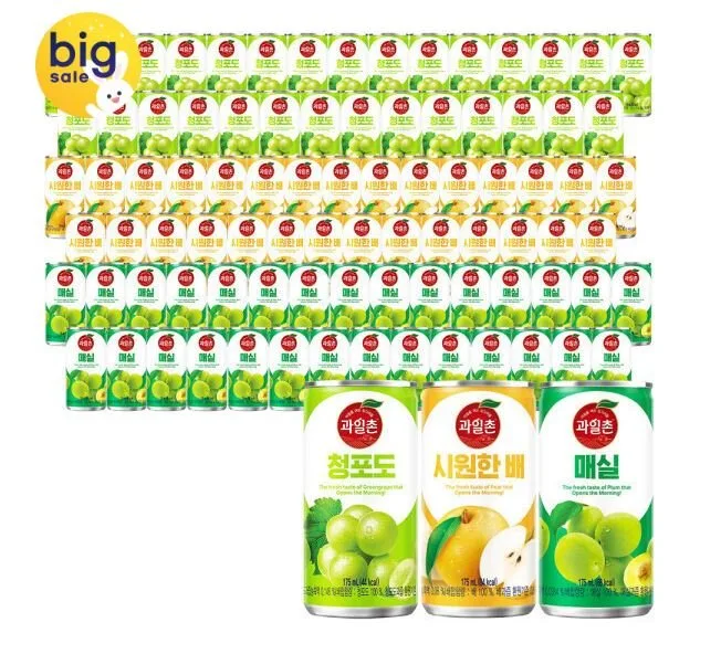 [G마켓] 과일촌 드링크 매실+배+청포도 175ml x 90캔 (각 30캔) (20,860원/무료)