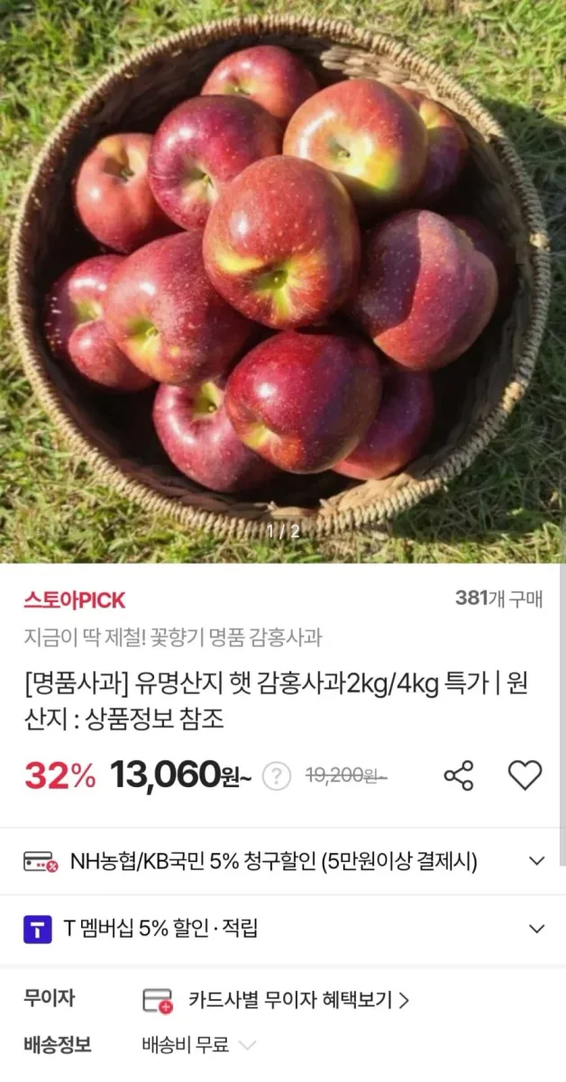 [sk스토아] 산지직송 햇 명품감홍 2kg/4kg (페이코 12,016원/무료)