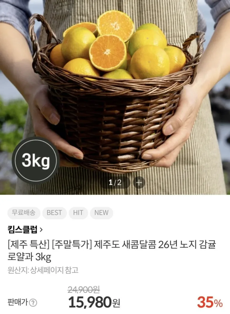 [이랜드몰] 제주도 26년 노지 감귤 로얄과 3kg (15,980원/무료)