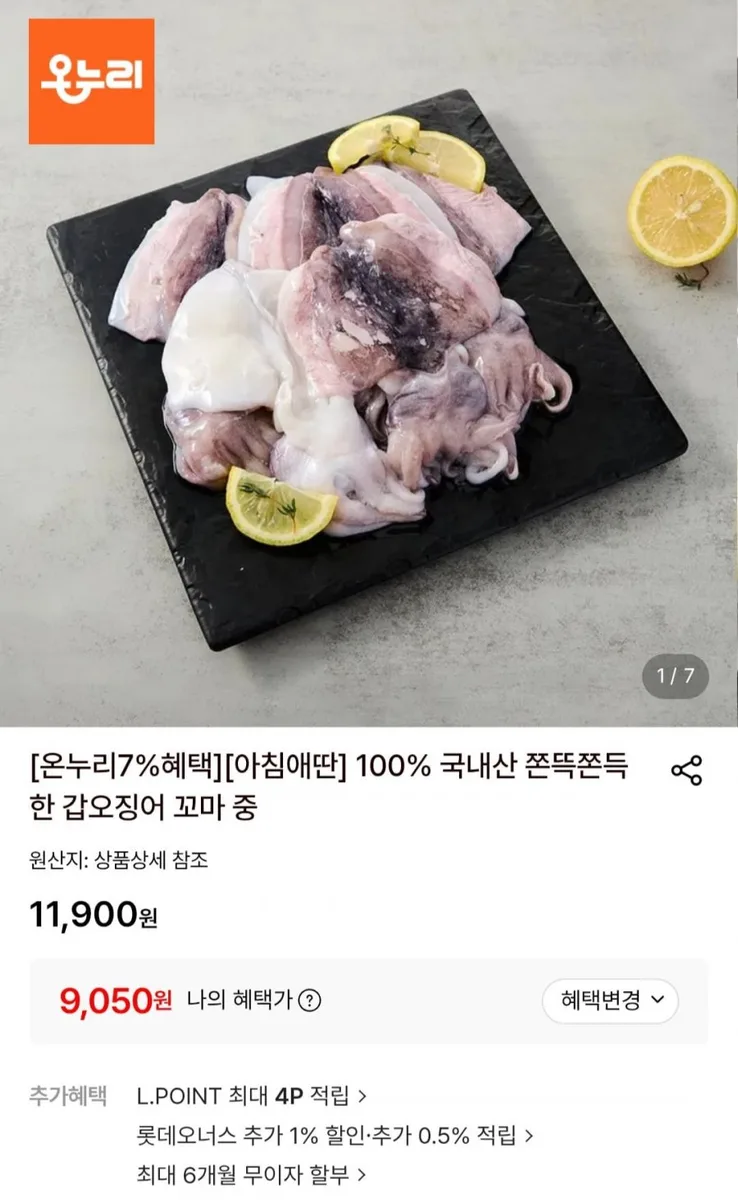 [롯데온] 국내산 꼬마갑오징어 500g (9,050원/무료)