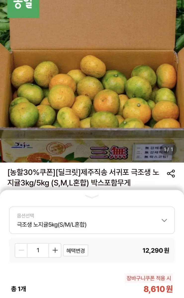 [롯데온] 극조생 노지귤 5kg (8,610원/무료)