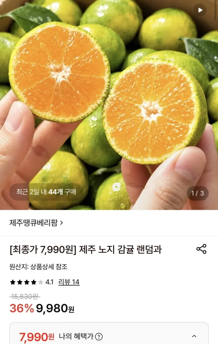 [롯데온] 제주 노지 감귤 4.5kg 혼합(2S-M) (7,990원/무료)