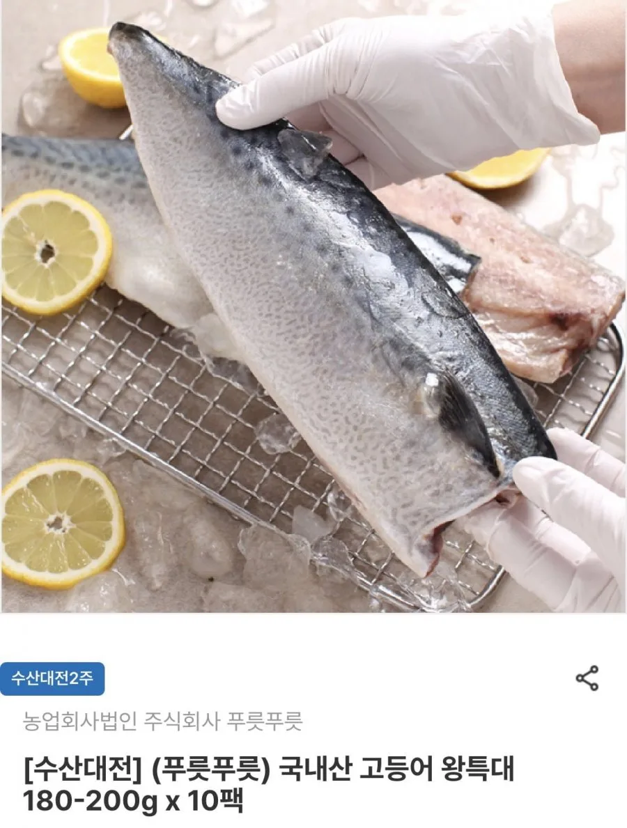 [남도장터] 국내산 고등어 왕특대 180-200g x 10팩 (18,130원/무료)