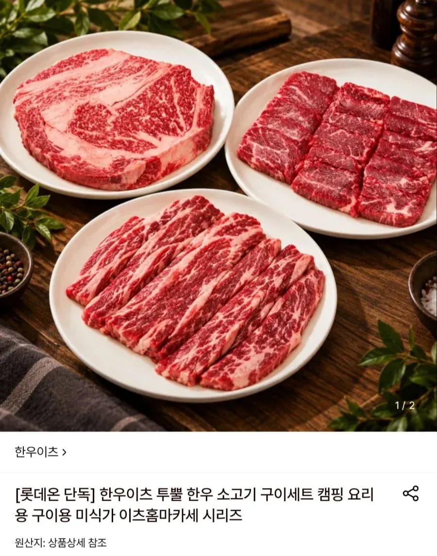 [롯데온] 한우이츠 1++ 이츠캠핑카세 등심+참갈비+특수부위 700g (52,870원/무료)