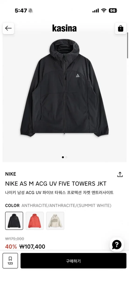 [카시나] 나이키 ACG 파이브 타워스 UV 프로텍션 자켓 외 3건 (107,400/무료)