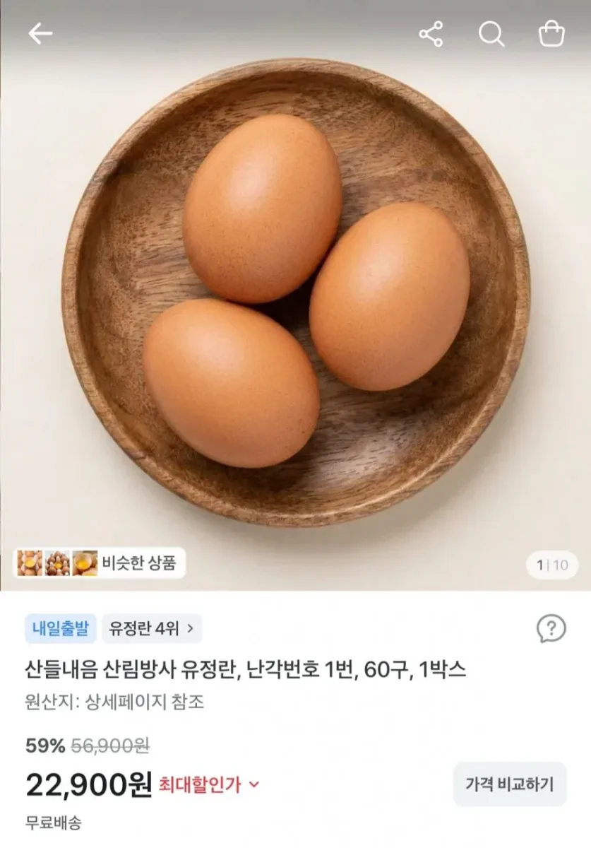 [토스] 산들내음 산림방사 유정란 난각번호 1번 60구 (22,900원/무료)