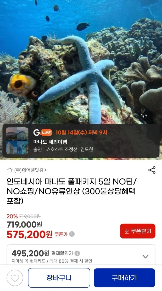 [지마켓] 인도네시아 마나도 풀패키지 546,440원