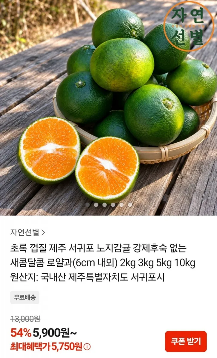 [카카오] 제주 노지감귤 2kg (5,750원 / 무료)