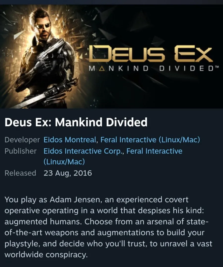 [스팀]Deus Ex Mankind Divided (3,300원/무료)