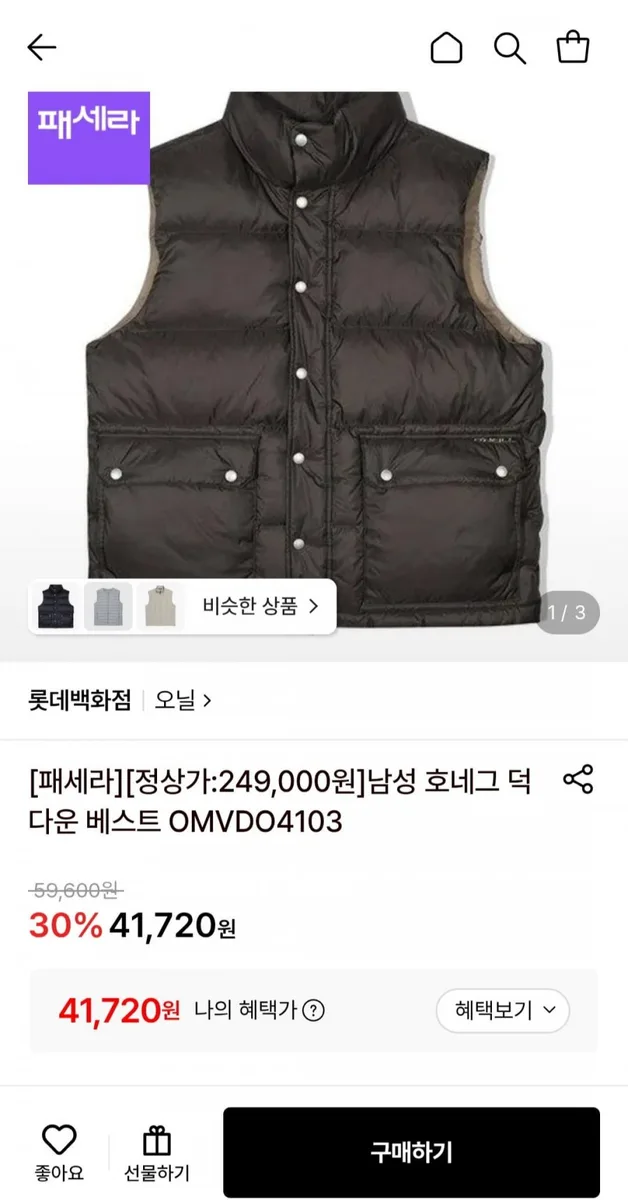 [롯데온] 남성 호네그 덕다운 베스트(41,750원/무배)