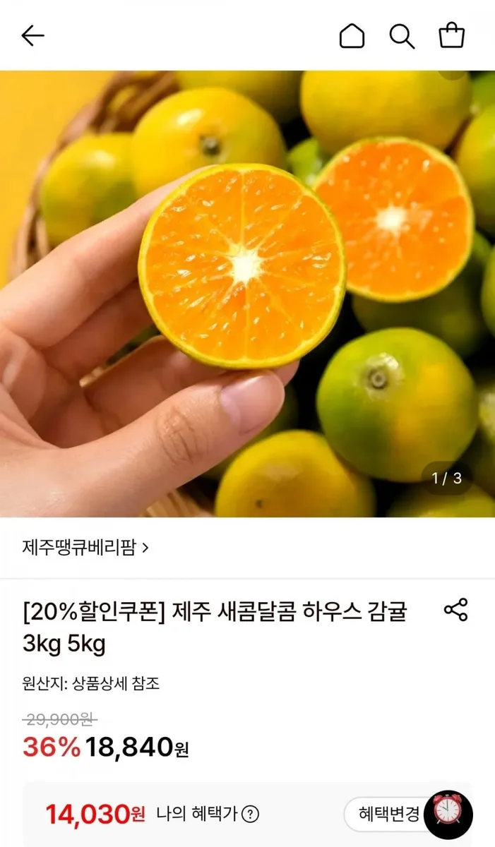 [롯데온] 제주 하우스 감귤 3kg (2S-소과) (14,030원/무료)