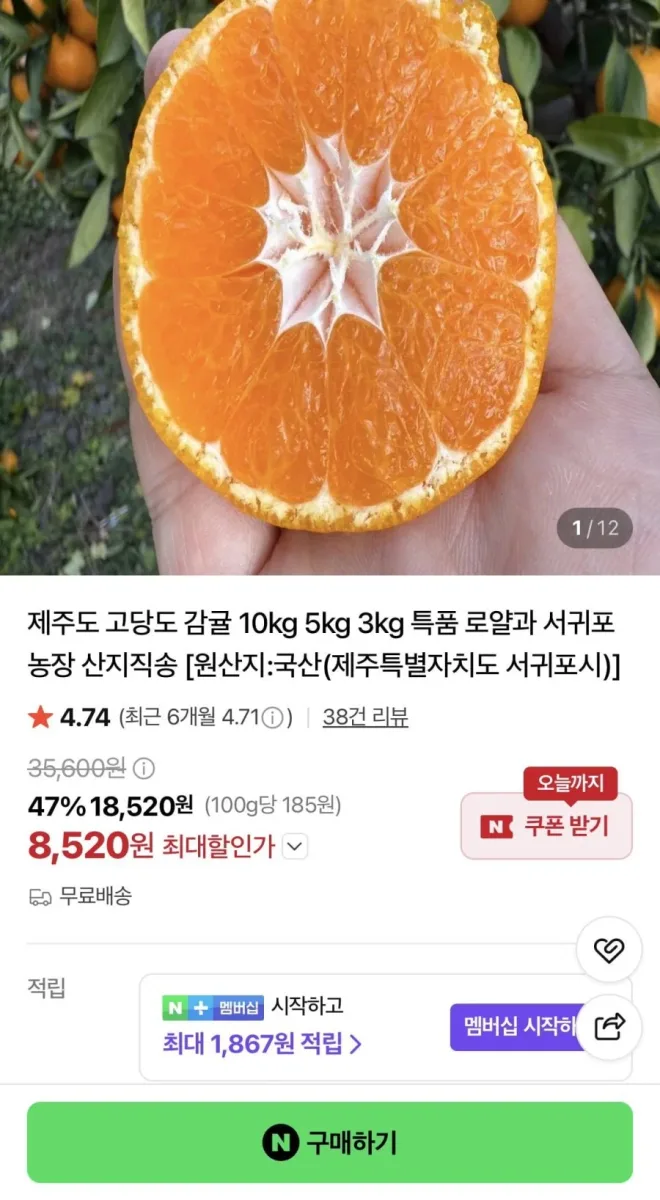 [네이버쇼핑] 서귀포 감귤 로얄과 2S~M 3kg (8,520원/무료배송)